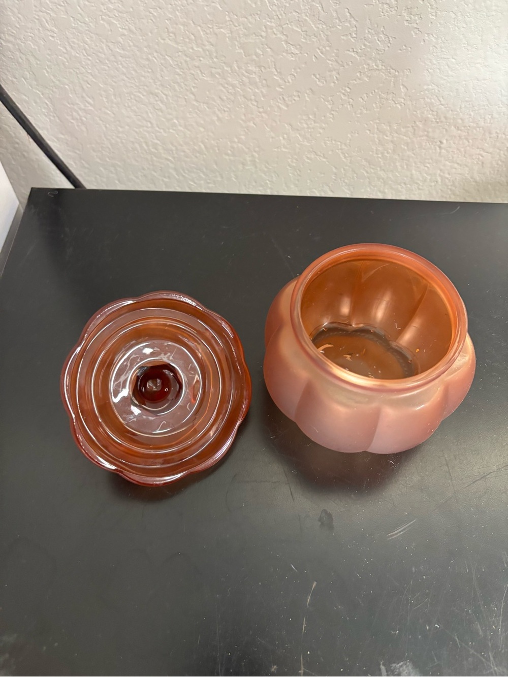 Amber Glass Lidded Candy Jar